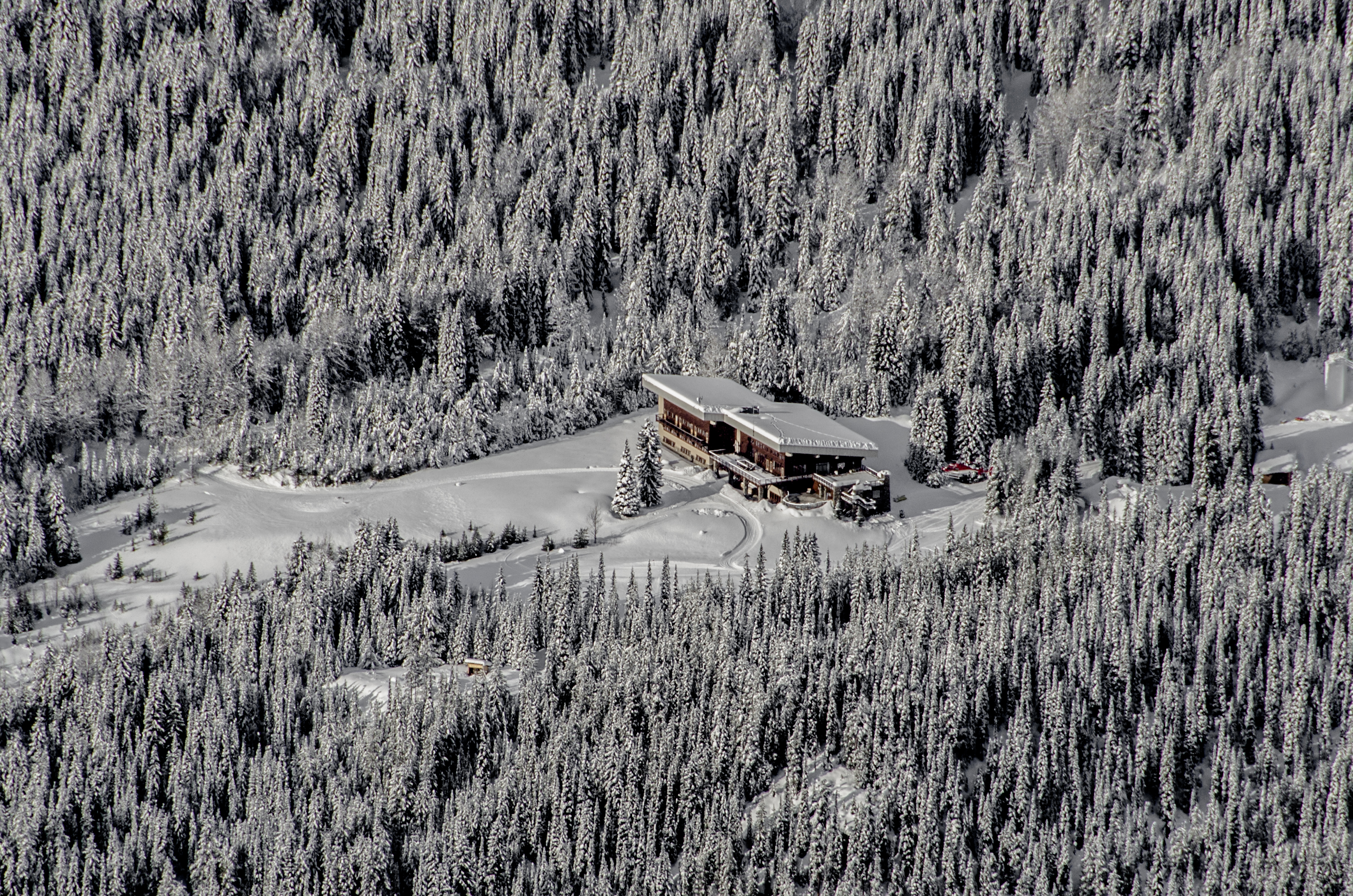 a remote lodge in winter